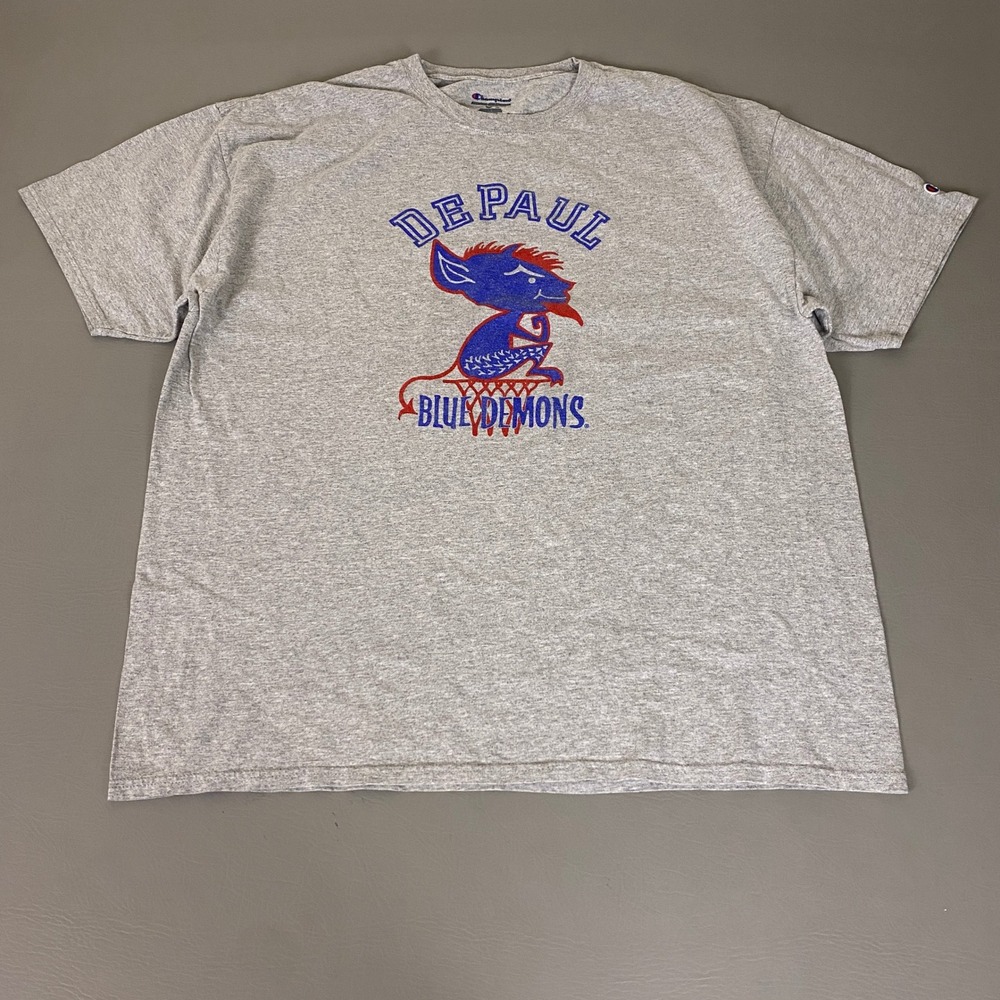 DePaul Blue Demons T-Shirt Mens Size 2XL Champion Gray Graphic  Short Sleeve Tee